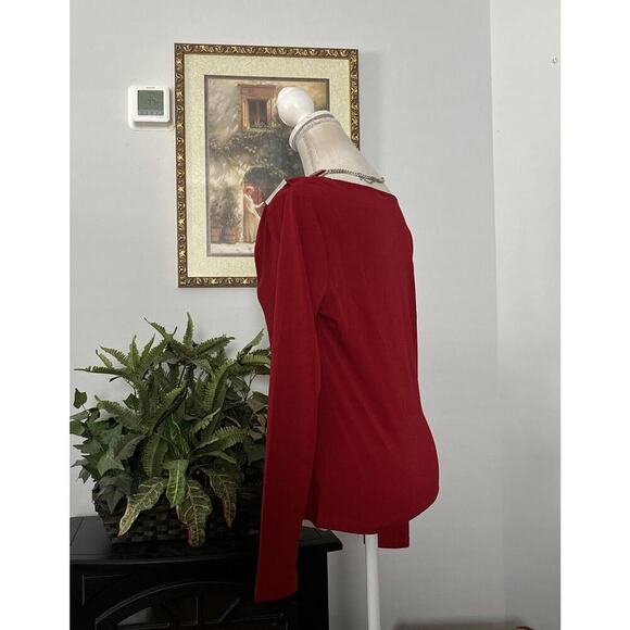 New York & Company women's stretch Blouse Size Small Red Long Sleeve Pullover - Picture 7 of 14
